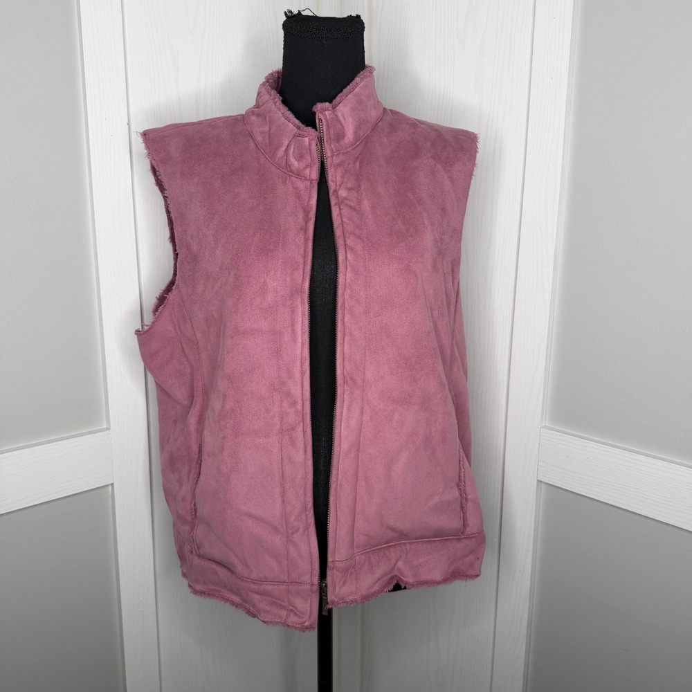 Pendleton Vest Women XL Pink Faux Suede Fur Lined Full Zip Pockets Sleeveless